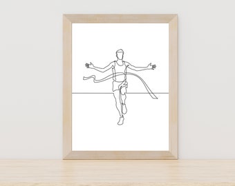 Track Runner Line Art, Track Runner Finishing Race Poster, Sprinter Line Art, Athlete Wall Art, Track and Field Decor, Gift for Runner,Track