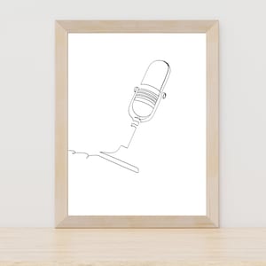 Minimalist Microphone Line Art Digital Download Music Singer Print Microphone Simple Sketch Room Decoration Music Printable Musician Poster