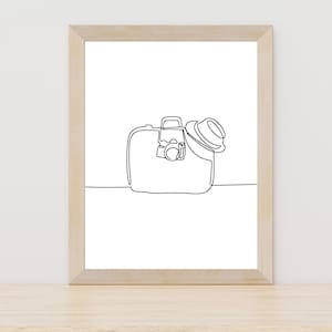 Koffer Lijn Art, Reizen Art Print, Boho Print, Vakantie Wall Print, Line Drawing Printables, Zwart-Wit Kunst, Getaway Wall Decor
