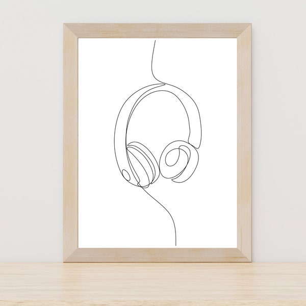 Minimalist Headphones Line Art, Music Print, Earphones Printable, Headphones Music One Line Wall Art, Music Wall Art,Headphone Line Wall Art