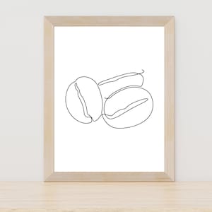 Coffee Beans One Line Drawing, Coffee Beans Print, Line Art Coffee, Coffee Printable, Kitchen Prints, Breakfast Print, Kitchen Gallery Art