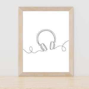 Headphones Poster Music Room Decor Headphones Wall Art Headphones Line Art Minimalist Wall Art Black and White Art Digital Printable Artwork