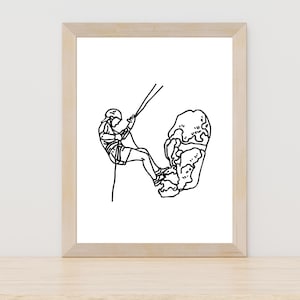 Rock Climbing Art, Climbing Line Art, Adventure Art Print, Rock Climbing Illustration, Climbing Art, Outdoor Sports Art, Climbing Decor Art