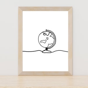 Globus Linien Zeichnung, Weltkarte Line Art, Globus Kunstwerk, Reise Line Art, Reisen Poster, Traveler Prints, Globe Prints