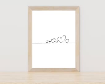 Heart Line Art Hearts Wall Print One Line Drawing Print Love Wall Art Couple Wall Art Minimalist Couple Art Minimal Fine Decor Anniversary