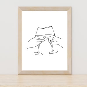 Wine Print, Wine Poster, Kitchen Art, Line Drawing, Wine Lover Print, Wine Line Wall Art, Glass of Wine, Cheers, Minimal Art, MInimalist