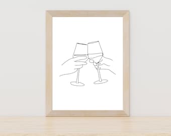Wine Print, Wine Poster, Kitchen Art, Line Drawing, Wine Lover Print, Wine Line Wall Art, Glass of Wine, Cheers, Minimal Art, MInimalist