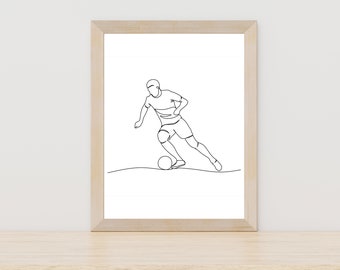 Soccer Line Art, Boys Room Football Wall Decor, Minimalist Soccer Sport Digital Print, Soccer Gift, Football Gift, Sport Lover Wall Decor