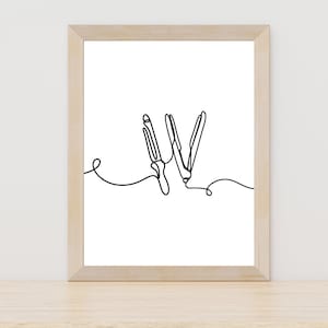 Hair Straightener Line Art Curling Iron Line Art Hair Stylist Line Art Hair Salon Line Art Nail Salon Wall Art Decor Hair Stylist Printable