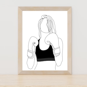 Woman Boxing Line Art, Female Boxer, Woman Boxer Athlete Prints, Boxing Lover Gift, Boxing Lover Art, Extreme Sport Printable,Hobby Wall Art