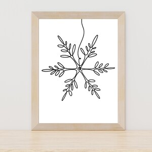 Printable Snowflake Line Art, Downloadable Christmas Wall Decor, Winter Snow Decor, Snowflake Line Art, Single Line Snowflake, Christmas Art