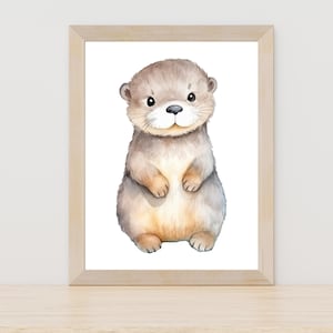 Adorable pintura de acuarela de nutria, arte de pared de acuarela para guardería, amor de nutria, impresión de arte de acuarela, inspiración en la vida silvestre, decoración con estampado de animales