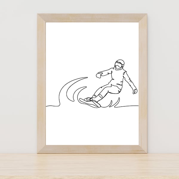 Minimalist Snowboarding Line Art, Winter Sport, Snowboard Wall Decor, Snowboarder Gift for Men, Snowboarding Line Art Drawing, Gift for Men