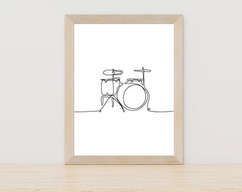Minimal Drums Line Art Musician Wall Art Music Wall Print Musical Printable Gift for Drummer Musician Poster Drum Kit Sketch Drum Poster