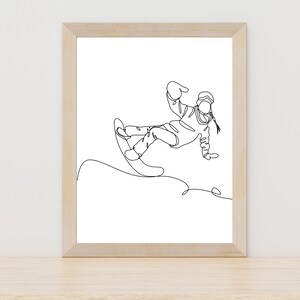Snowboard Line Art, Snowboard Wall Art, Winter Wall Art, Mountain Slope Poster, Snowboard Art, Line Sport Wall, Simple Snow Print, Snowboard