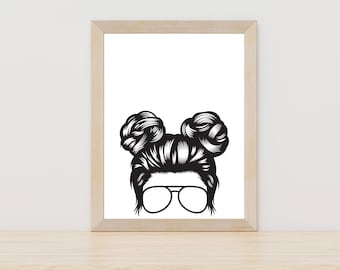 Donne in panini Minimal Art, Donna con occhiali Stampa digitale, Donna Line Art, Wall Art Decor Minimal, Messy Bun, Boss Babe Wall Decor, Donna
