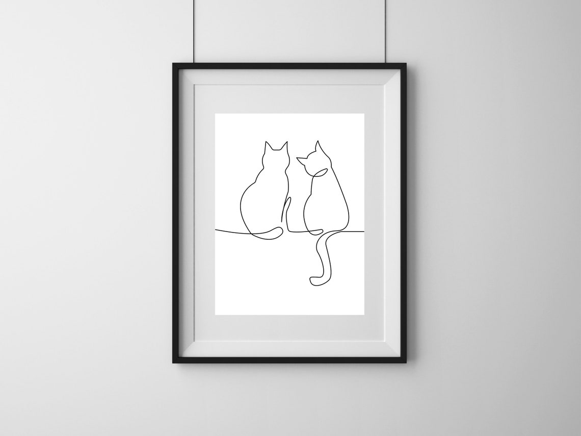 Minimalist Two Cat Line Art, Pet Print, Cats Wall Art, Cat Silhouettes