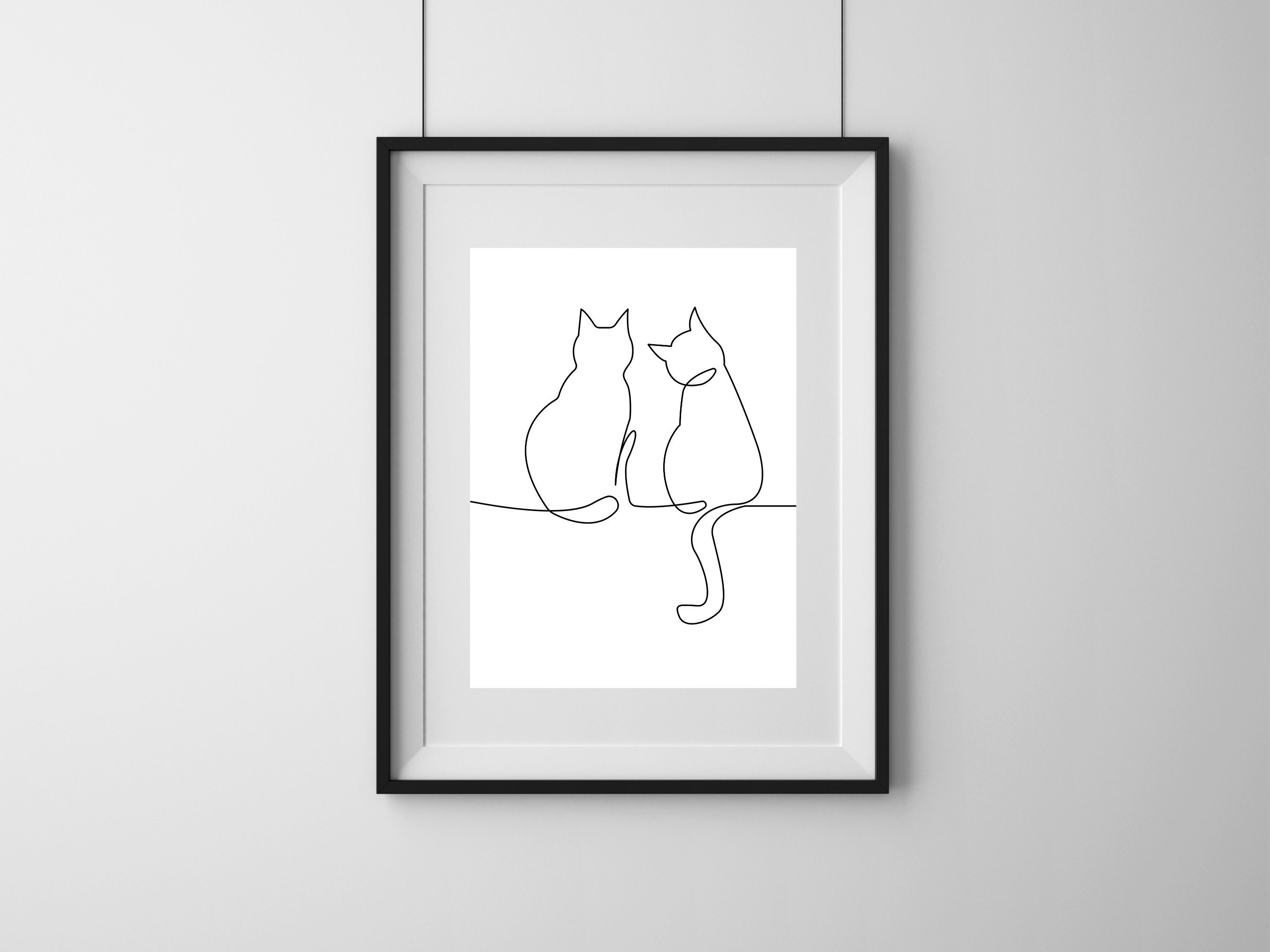 Minimalist Two Cat Line Art, Pet Print, Cats Wall Art, Cat Silhouettes