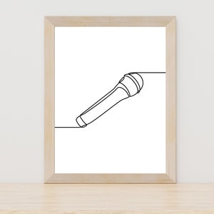 Microphone Line Art, Microphone Minimalist Wall Art, Microphone Print, Gift for Musician, Printable Microphone, Singer Line Art, Microphone