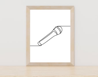 Mikrofon Line Art, Mikrofon Minimalistische Wandkunst, Mikrofon Druck, Geschenk für Musiker, druckbares Mikrofon, Sänger Line Art, Mikrofon