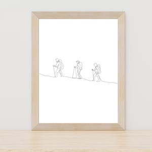 Arte de línea de senderismo, Arte de línea de excursionista, Arte de línea de viajero, Arte de línea de senderismo minimalista, Arte de pared del viajero, Impresión de dibujo de senderismo, Regalo para excursionista