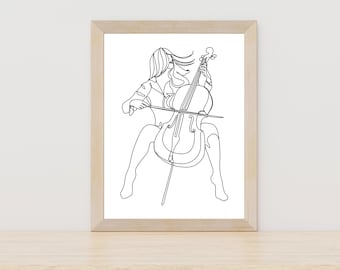 Women Playing Cello Wall Art, Cellist Line Art, Cello Player Gift, Cello Poster, Cellist Gift, Cello Teacher Gift, Cello Art Print, Cello