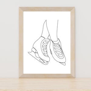 Ice Skates Line Art, Skating Line Art, Holiday Wall Art, Ice Skates Drawing, Ice Skating Wall Decor, Figure Skating Art, One Line Art, Print