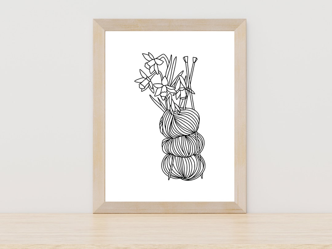 Knitting Needles and Yarn Line Art Knitting Wall Art Knitting Lover Gift Printable Wall Art for