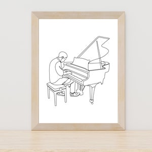 Minimalist Piano Player Line Art, Music Room Wall Decor, Piano Player Gift, Piano Teacher Gift, Piano Lover Wall Decor, Grand Piano Wall Art
