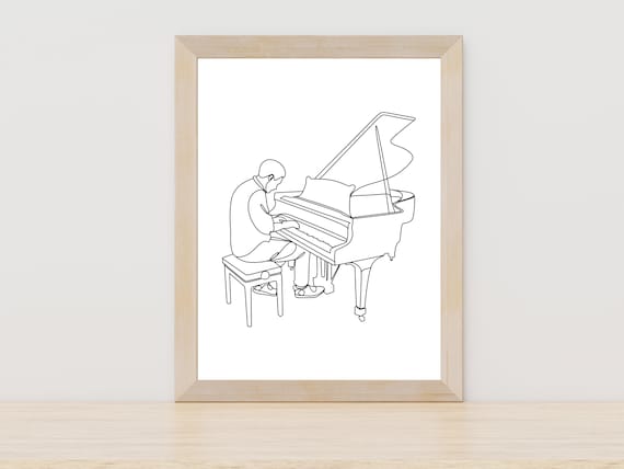 Minimalist Piano Player Line Art Music Room Wall Decor Piano