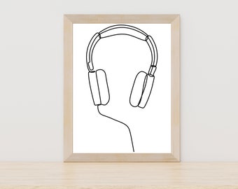 Headphones Line Art Headphones Wall Art DJ Poster Music Lover Print Music Room Wall Decor Musician Line Art Drawing Headphones Digital Art