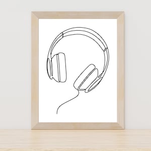 Minimalist Headphone Line Art Headphones Wall Art Gift for Musician Printable Line Art Music Room Wall Art Music Lover Gift DJ Wall Decor