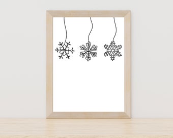 Snowflake Line Art, Winter Wall Decor, Christmas Printable Wall Art, Snowflake Wall Decor,