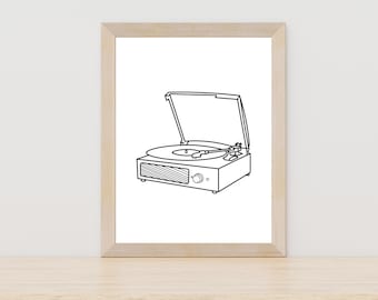 Plattenspieler Linie Kunst, Vinyl Kunstdruck, Plattenspieler Linie Kunst, Musik Illustration, Vinyl-Liebhaber Kunst, Retro Musik Kunst, Plattenspieler Wandkunst