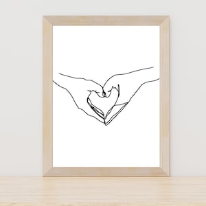 Hands in Heart Line Art, Hands Art Print, Heart Hands Print, Lovers Hands Drawing, Romantic Art For Bedroom, Minimalist Couple Art, Lovers