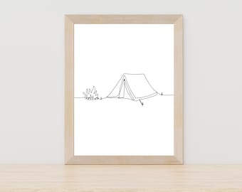 Tent line art, camping line art