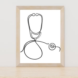 Minimalist Stethoscope Line Art, Physician Poster, Doctors Office Wall Decor, Medical Health Care Printable, Doctor Artwork, Stethoscope