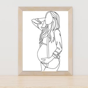 Pregnant Woman Line Drawing, minimalist pregnancy wall decor,maternity digital art print, pregnancy illustration download,modern art for mom