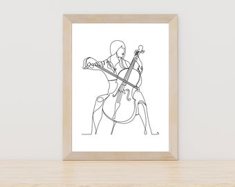 Arte De Pared De Violonchelo, Póster De Violonchelo, Impresión Minimalista De Arte Digital En Blanco Y Negro, Decoración De Sala De Música, Decoración De Estudio De Música, Regalo De Música, Arte De Músico