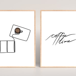Coffee and Book Line Art, Book Art Print, Coffee Line Art, Book Line Art, Minimalist Coffee and Reading Lover Wall Art, Gift for Reader, Art