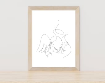 Mom and Angel Baby Line Art, Baby Loss, Premie Loss, Pregnancy Loss, Loss of Baby Sympathy Gift, Infant Loss Grieving Gift, Angel Wall Art