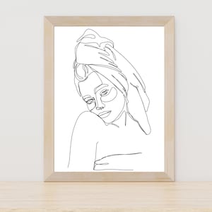 Woman in Towel Line Art Abstract Female with Towel One Line Art Woman Line Art Print Towel on Head Print One Line Drawing Print Line Woman