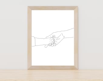 Impresión de arte lineal de guardería de mamá y bebé, impresión de arte minimalista de guardería, arte lineal de madre e hijo, impresión de decoración de habitación de bebé, regalo para nueva mamá, recién nacido