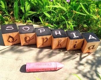 Wooden Alphabet Blocks – Wooden Learning Toy - Chalkboard side for Fine Motor Skills