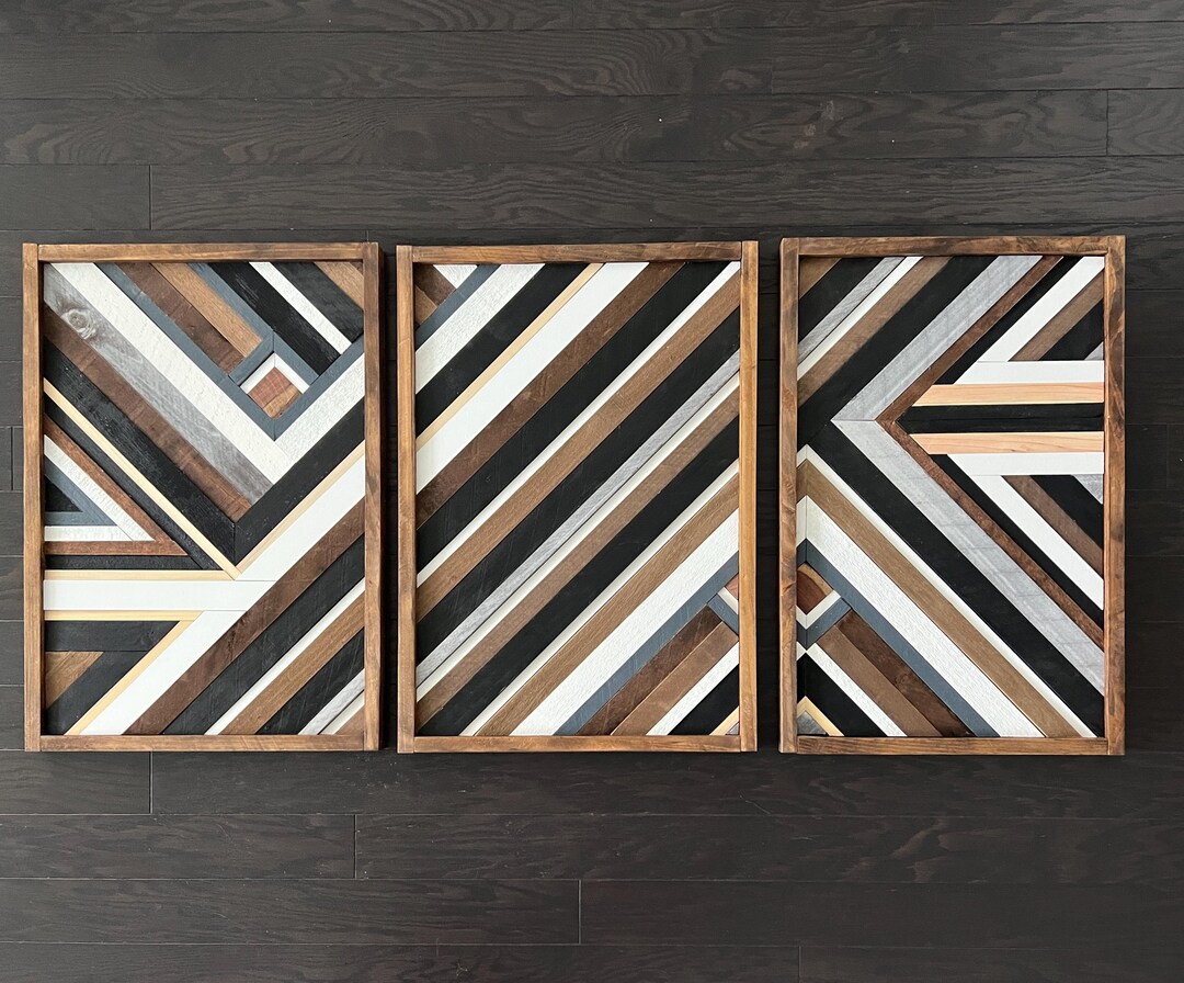 Geometric Wood Wall Art Panels: Modern Farmhouse Reclaimed Wood Decor ...