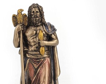 Zeus The God of The Sky Miniature Figurine Collectible statue Table Top Decor Bronze OR White and Gold Finish