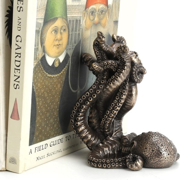 5 3/8" Tall Corner Room Octopus Resin Statue Bronze Finish Single Shelf Bookend