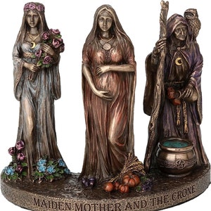 4 3/8 Inch Triple Moon Goddess Maiden Mother and Crone Collectible Bronze Finish Wiccan Sculpture home decor alter decor