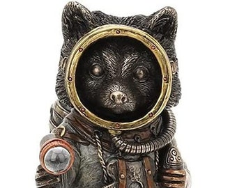 5 1/4" Steampunk Raccoon Frogman Diver Resin Figurine Bronze Finish