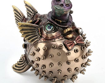 5 1/8 Inch Steampunk Sofishticated Fugu Resin Statue Bronze Finish